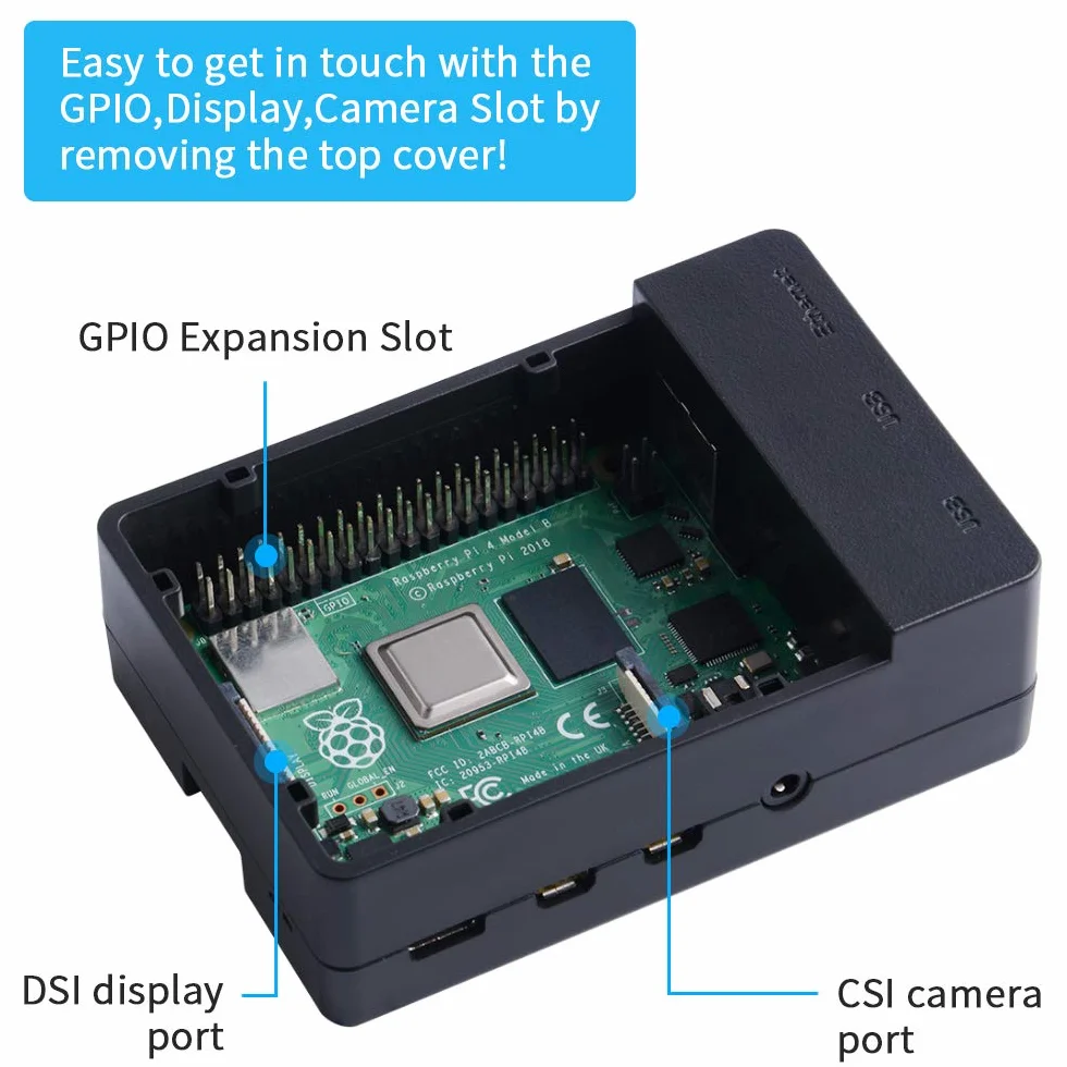 GeeekPi Custodia per Raspberry Pi 4B PWM, con Ventola 40X40X10mm e 4x Raspberry Pi 4, Dissipatore per Raspberry Pi 4 modello B (Nero)