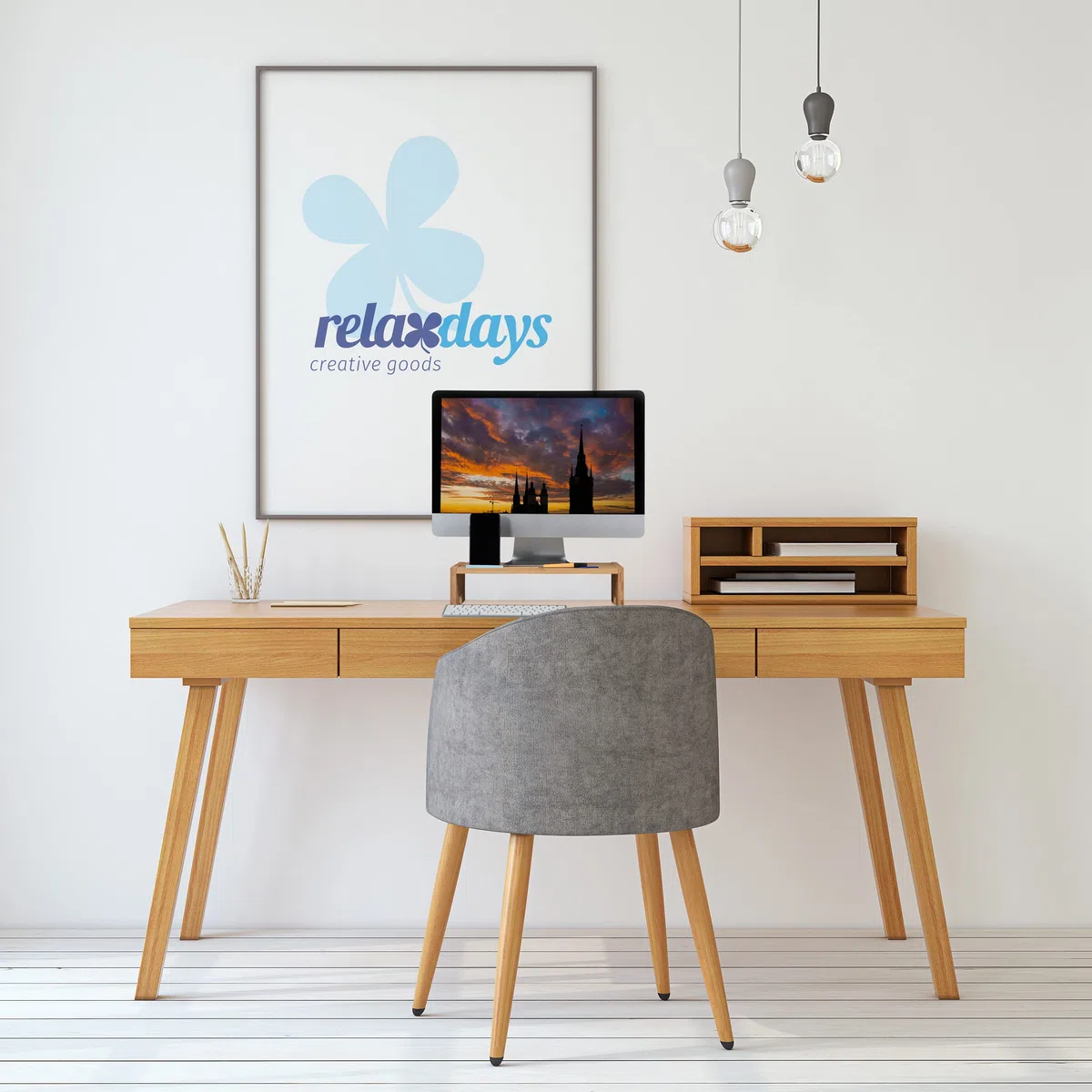 Relaxdays Supporto per Monitor, Rialzo per Schermo con 3 Scomparti, Stand per PC, HxLxP: 10,5x41x28 cm, Marrone Naturale