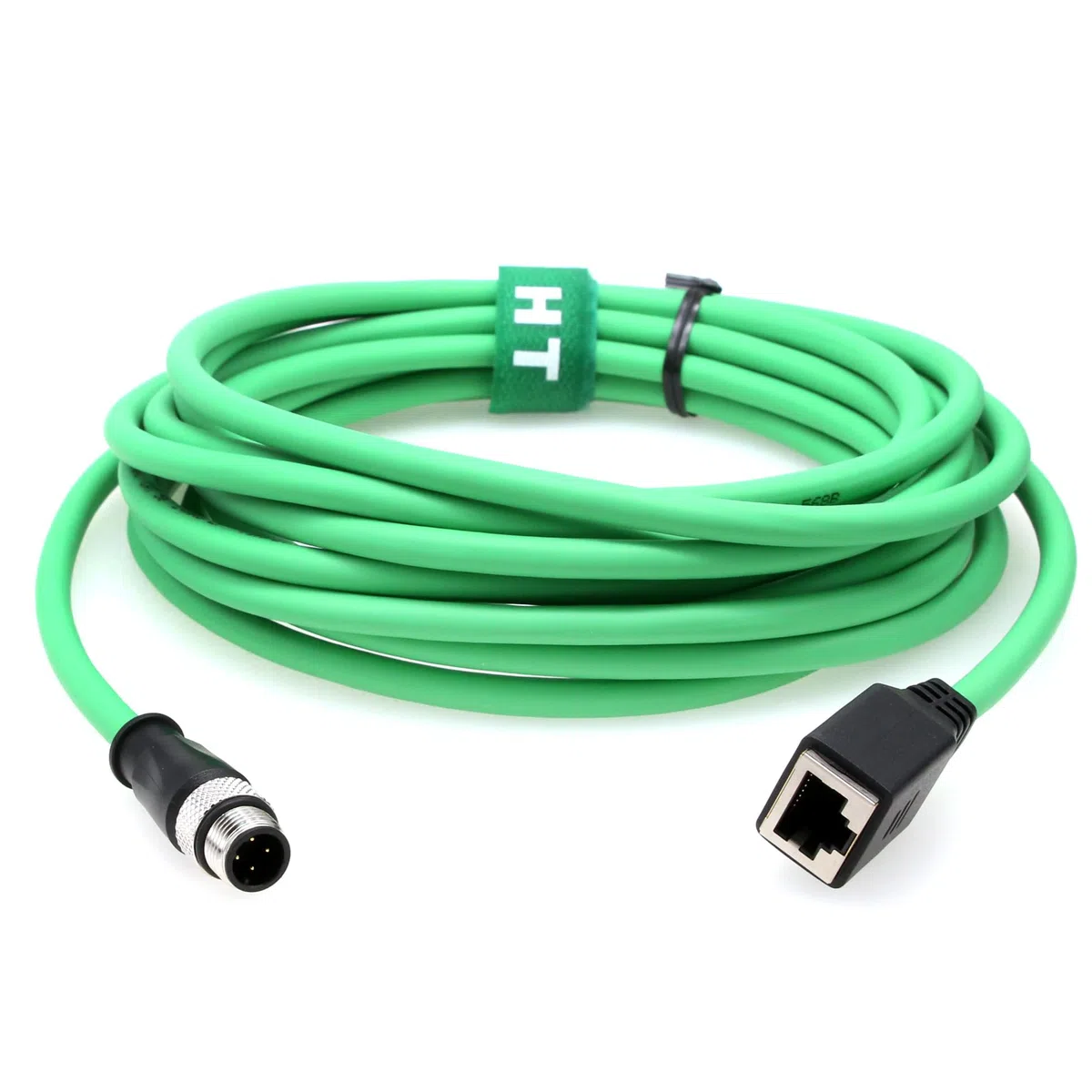 HangTon Cavo adattatore di rete Ethernet Cat5e M12 a 4 pin con codifica D maschio a RJ45 femmina, per sistemi di visione industriale, controllo automazione PoE, ad alta flessibilità, schermato, verde,