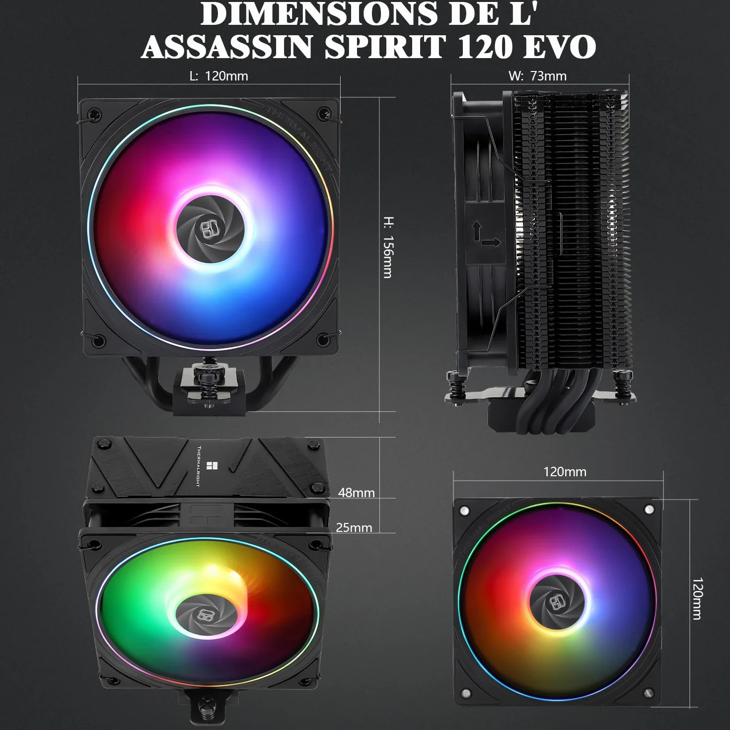 TR Assassin Spirit 120 EVO Nero CPU, 120mm PWM Quiet Fan ARGB CPU Air Cooler, AGHP 4th Technology, Supporto Intel lga1700/1150/1151/1200, AMD AM4 AM5, Refrigeratore d'oro