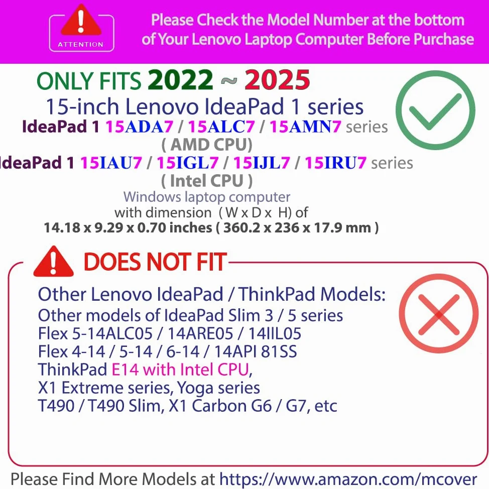 mCover Custodia compatibile solo per Lenovo IdeaPad 1 Series 2022-2025 da 15" (15ADA7 / 15AMN7 / 15ALC7 / 15IAU7 / 15IGL7 / 15IJL7 / 15IRU7) laptop Windows (non compatibile con altri modelli), rosa