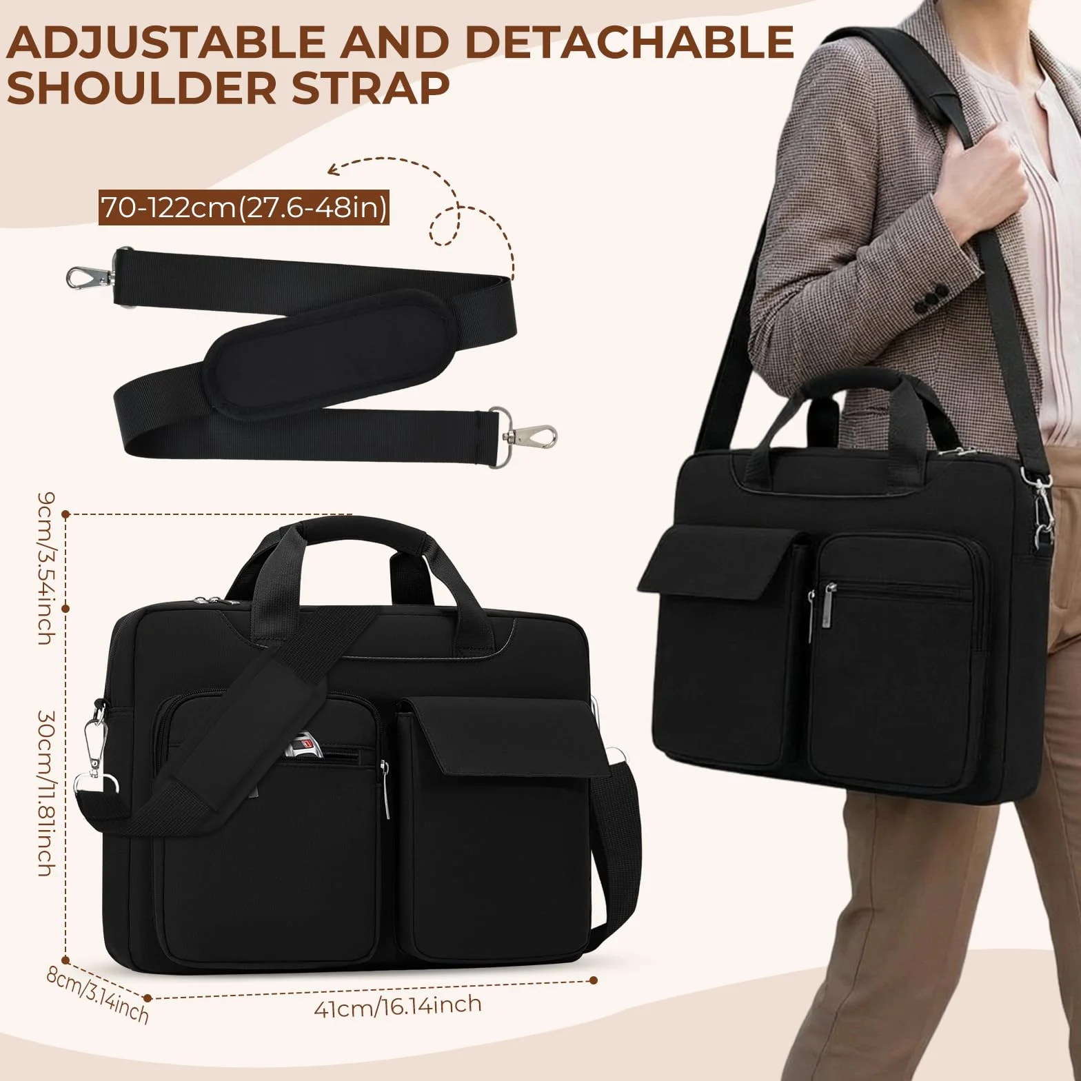 Borsa PC Portatile 15-16,1 Pollici, Borse per Laptop, Borsa a Tracolla per PC, Laptop Custodia, Borse a Tracolla Espandibile per Viaggi/Affari/Scuola/Uomini/Donne