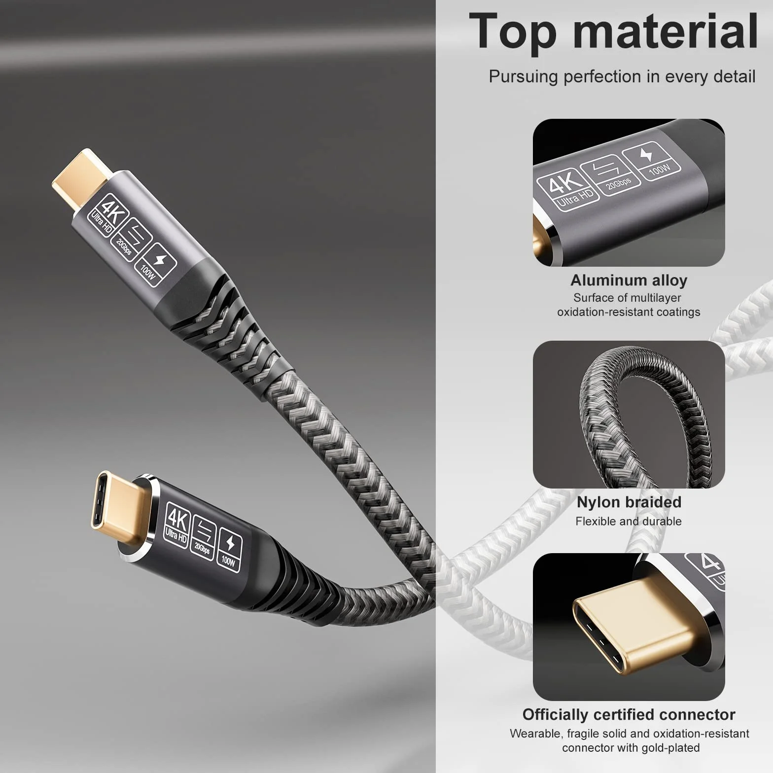 CAKOBLE Cavo 20 Gbps USB Type-C 3.2 Gen2, 100W 20V/5A Ricarica Rapida, Trasmissione Video 4K @ 60Hz Per Tablet, Hub, Telefoni Cellulari, Dispositivi USB C 2M