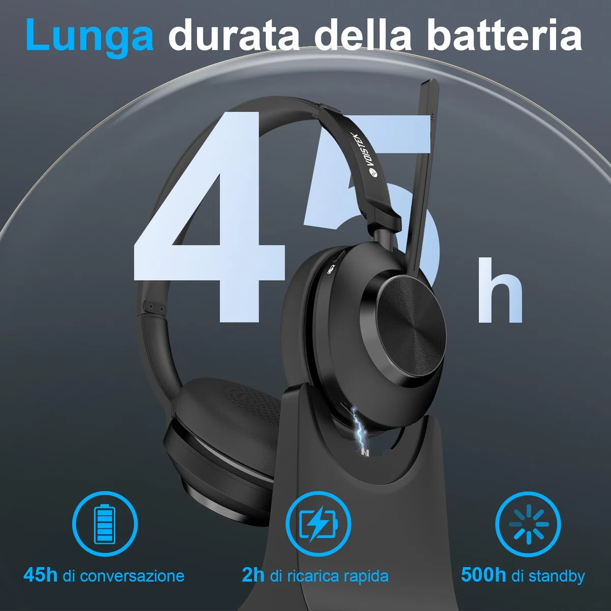 Voistek Cuffie Bluetooth Wireless con Microfono e Cancellazione Rumore, Dongle USB per PC, 45 Ore di Autonomia, Tasto Muto, Ideali per Ufficio, Riunioni, Zoom, Call Center, Laptop, Computer