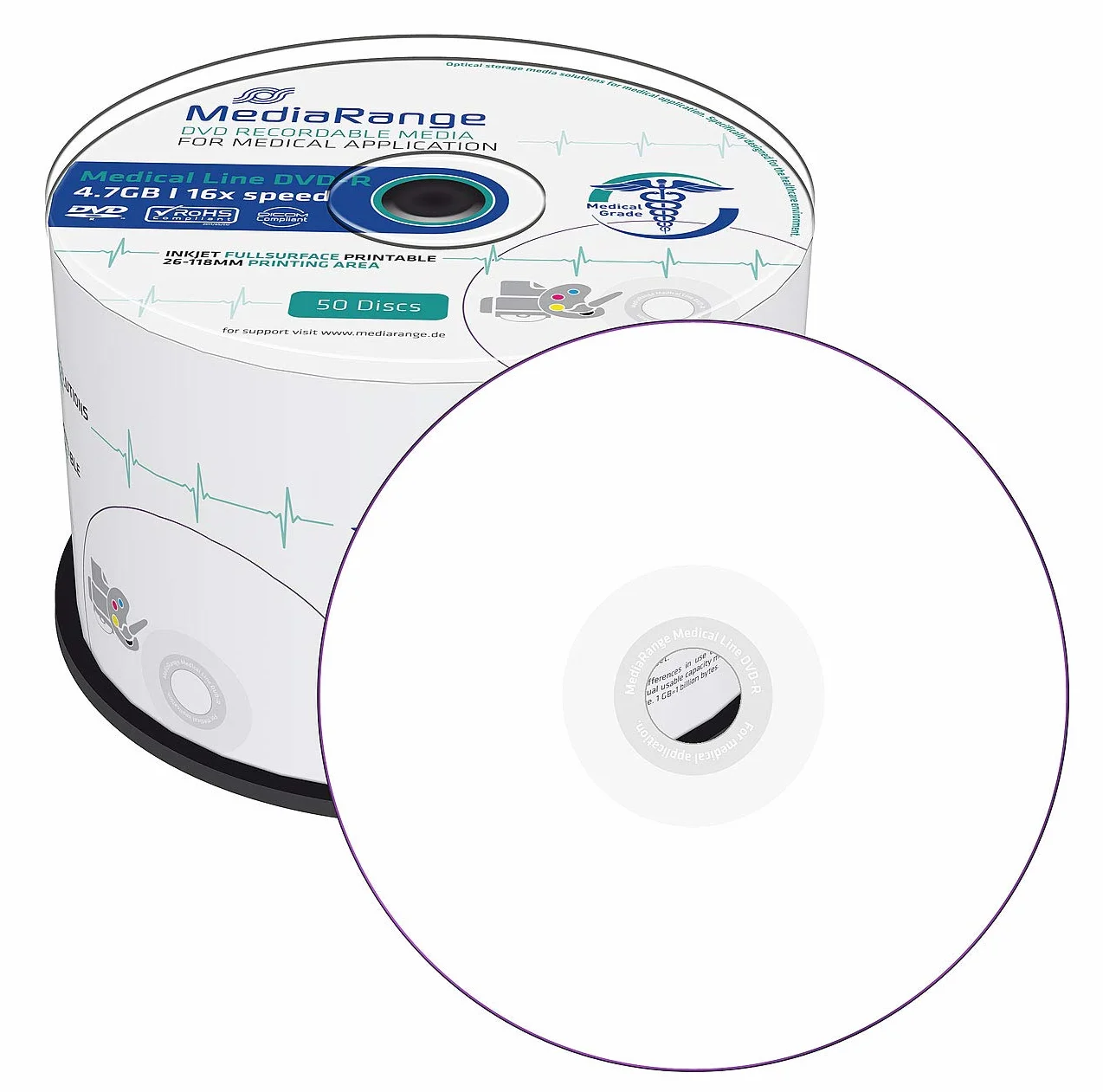 MediaRange Medical Line Dvd-R 16x (50) MR429 Cake Box a Getto d'inchiostro stampabile