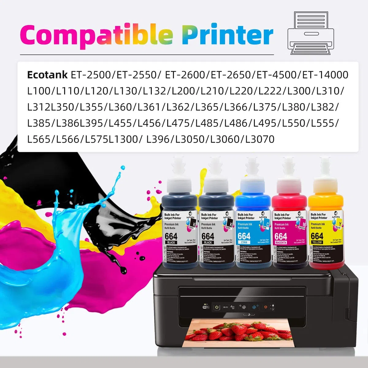 5-Pack T664 664 Inchiostro Sostituire Compatibile con Epson 664 T6641-T6644 Multipack per Ecotank ET-2500 ET-2550 ET-2600 ET-2650 ET-3600 ET-4500 ET-4550 ET-14000 ET-15000 ET-16500