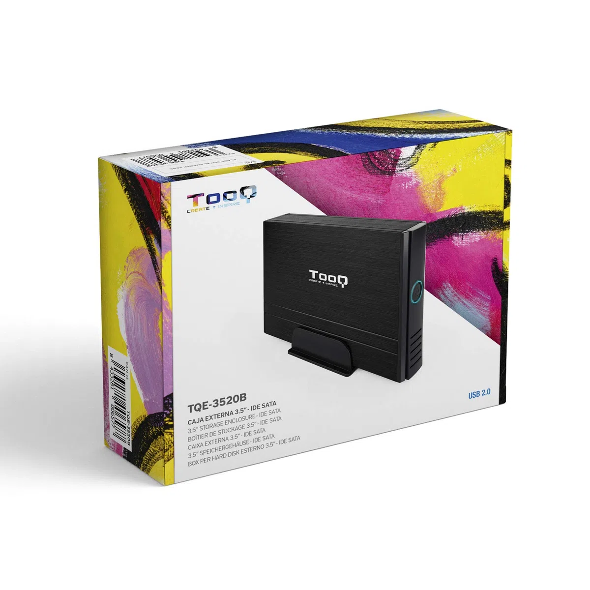 TOOQ TQE-3520B - HDD da 3,5", (IDE, SATA I/II/III/III, USB 2.0), alluminio, indicatore LED, nero, 350 gr.