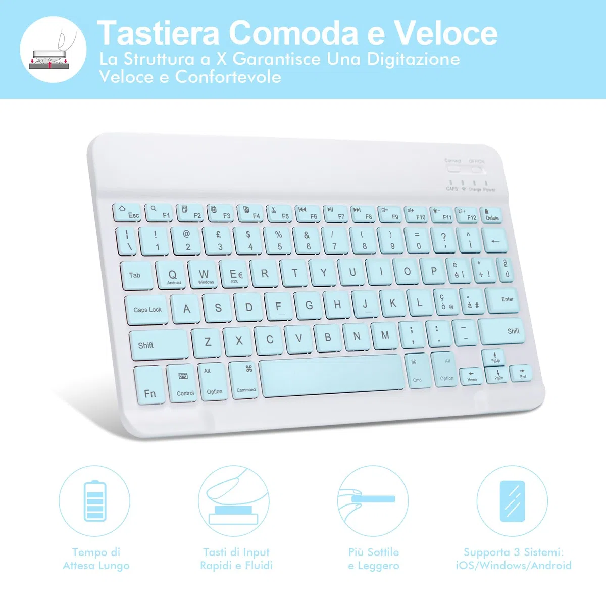 LAMA Custodia con Tastiera per iPad 11th A16 11" 2025, iPad 10th Gen 10.9" 2022, Custodia Protettiva Sottile con Tastiera Bluetooth Wireless Staccabile e Portapenne Blu