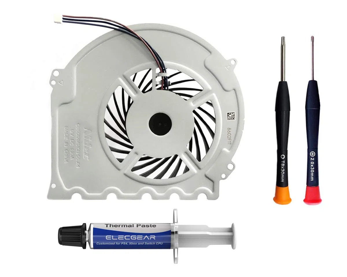 ElecGear Ventola di Raffreddamento Interna Sostitutiva per PS4 Slim CUH-2xxx – Parte di Ricambio della CPU Cooling Fan, Pasta Termica, TR8 PH00 Set di cacciaviti per Playstation 4 Slim