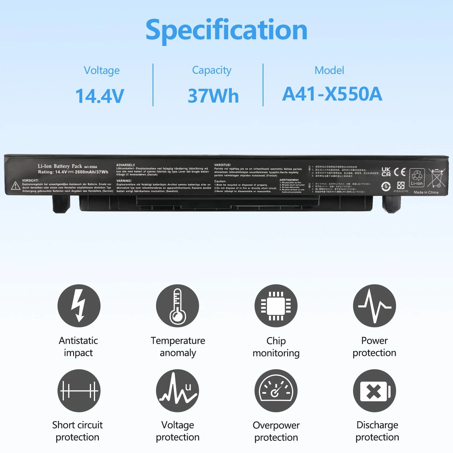 A41-X550A Batteria per ASUS A41-X550 X550 X550C X550CA X550CC X550CL X550E X550L X552C R510 R510C R510CA R510J R409 A550C A550 F550 F552 K450 K550 P450 P550 Y481C Y581
