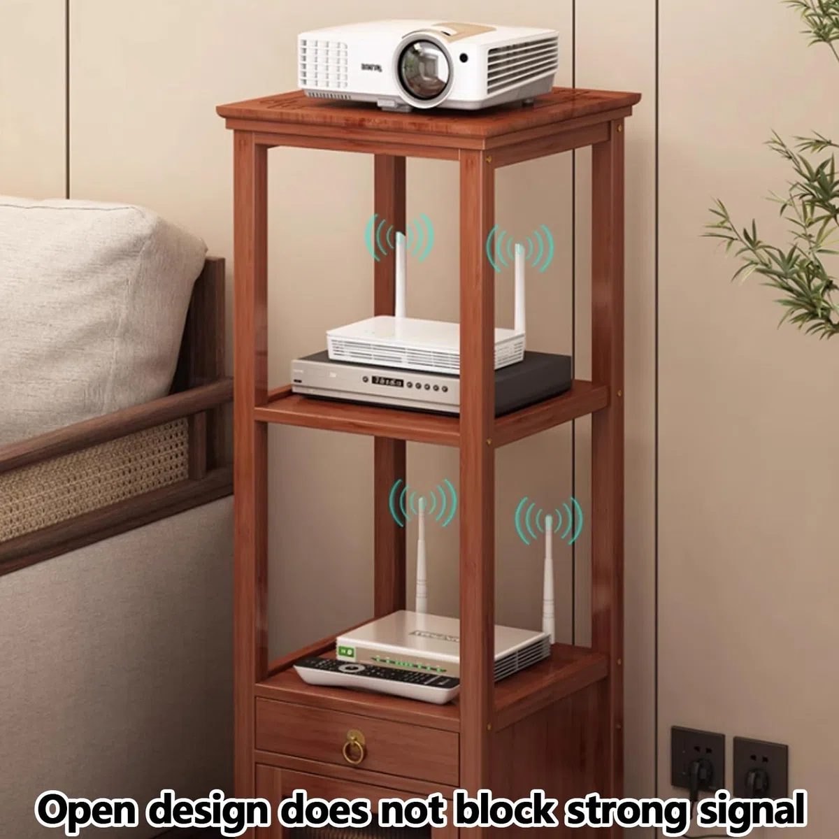 Armadietto portaoggetti per router WiFi, in bambù, organizer per nascondiglio e modem, per la gestione dei cavi della ciabatta, per la casa (marrone, altezza 85 cm)