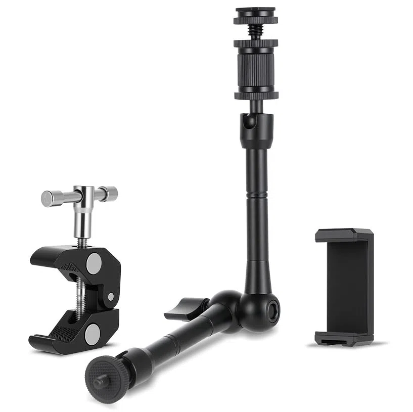 Braccio Magic da 11 pollici, snodato per fotocamera, supporto flessibile, supporto da tavolo con morsetto super, regolabile da 1/4 a 3/8 pollici