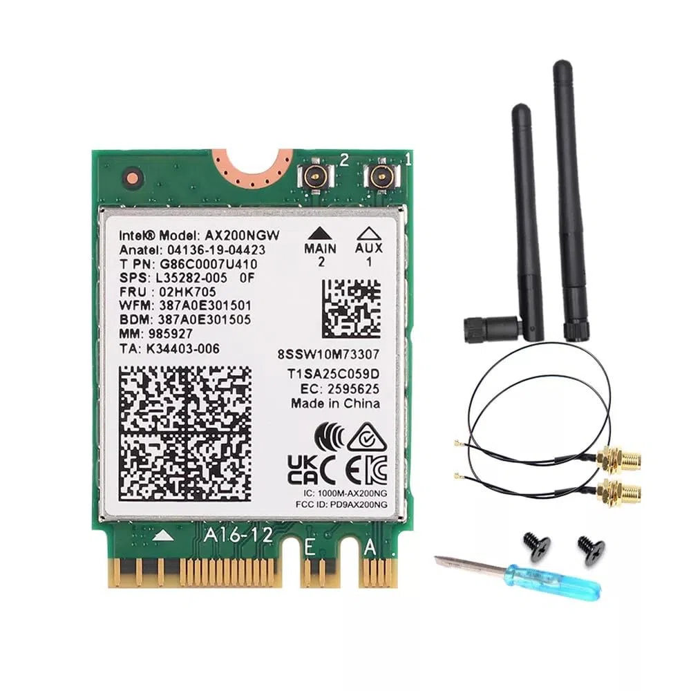Scheda adattatore Intel WiFi 6 AX200 M.2, Dual Band 802.11ax, fino a 2,4 Gbps, Bluetooth 5.2, compatibile con Windows 10/11