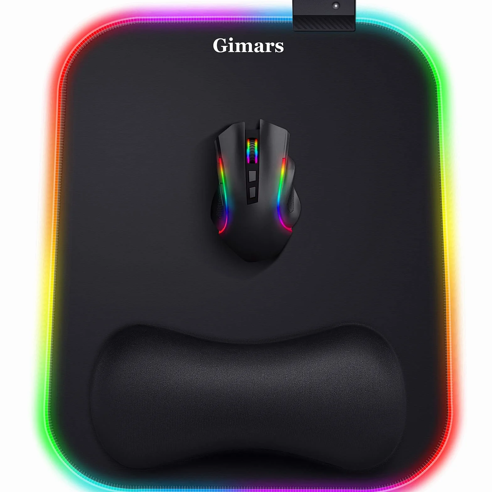 Gimars Tappetino Mouse RGB Poggiapolsi, 10 Modalità LED, 304x254mm Mouse Pad XL Ergonomico, Poggiapolsi Mouse Gaming Base in Gomma Antiscivolo, Tessuto in Lycra per Laptop, PC, Ufficio