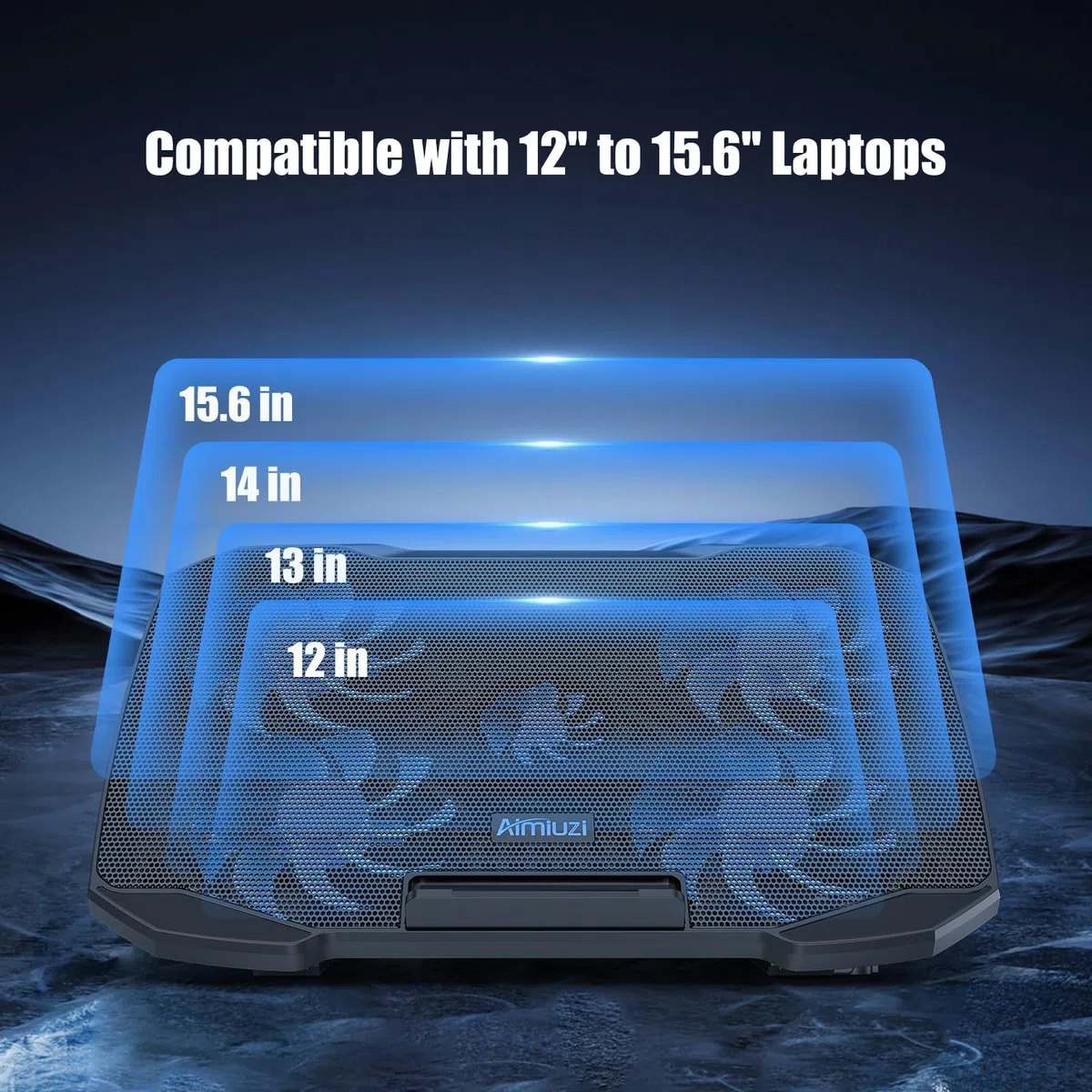 AIMIUZI Supporto di raffreddamento per laptop da 12-15,6 pollici, 5 ventole silenziose, regolabile a 5 angoli (nero)