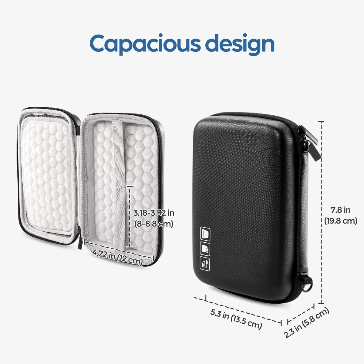 ProCase Custodia per Hard Disk Esterno 2.5'', Custodia Rigida per HDD SSD Western Digital WD Elements/TOSHIBA Canvio Basics/, Capiente per due HDD e Cavi -Nero