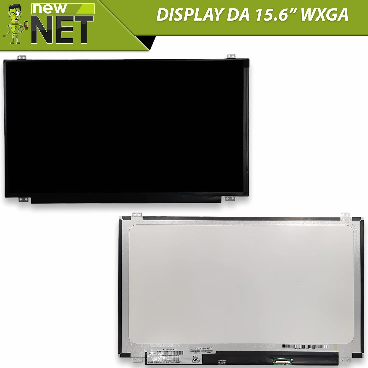 new net - Pannello Schermo Display LCD Compatibile con Lenovo 5D10G93202, 5D10G93203, 5D10G94547, 5D10H12049, 5D10H13020, 5D10H13022, 5D10H15253 [15.6 Pollici - HD - 1366 x 768-30 Pin]