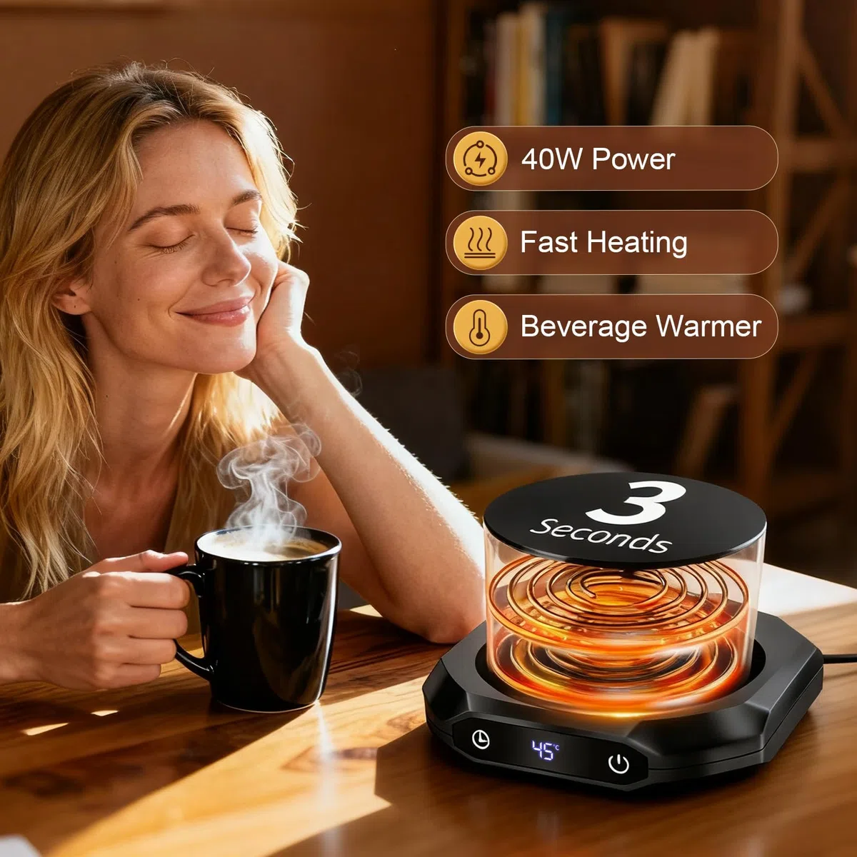 Riscaldatore di caffè,Scaldateiera elettrico per scrivania con 3 impostazioni di temperatura,Riscaldatore di tazza per bevande, bevande, tè, adatto per ufficio e casa(Nero)