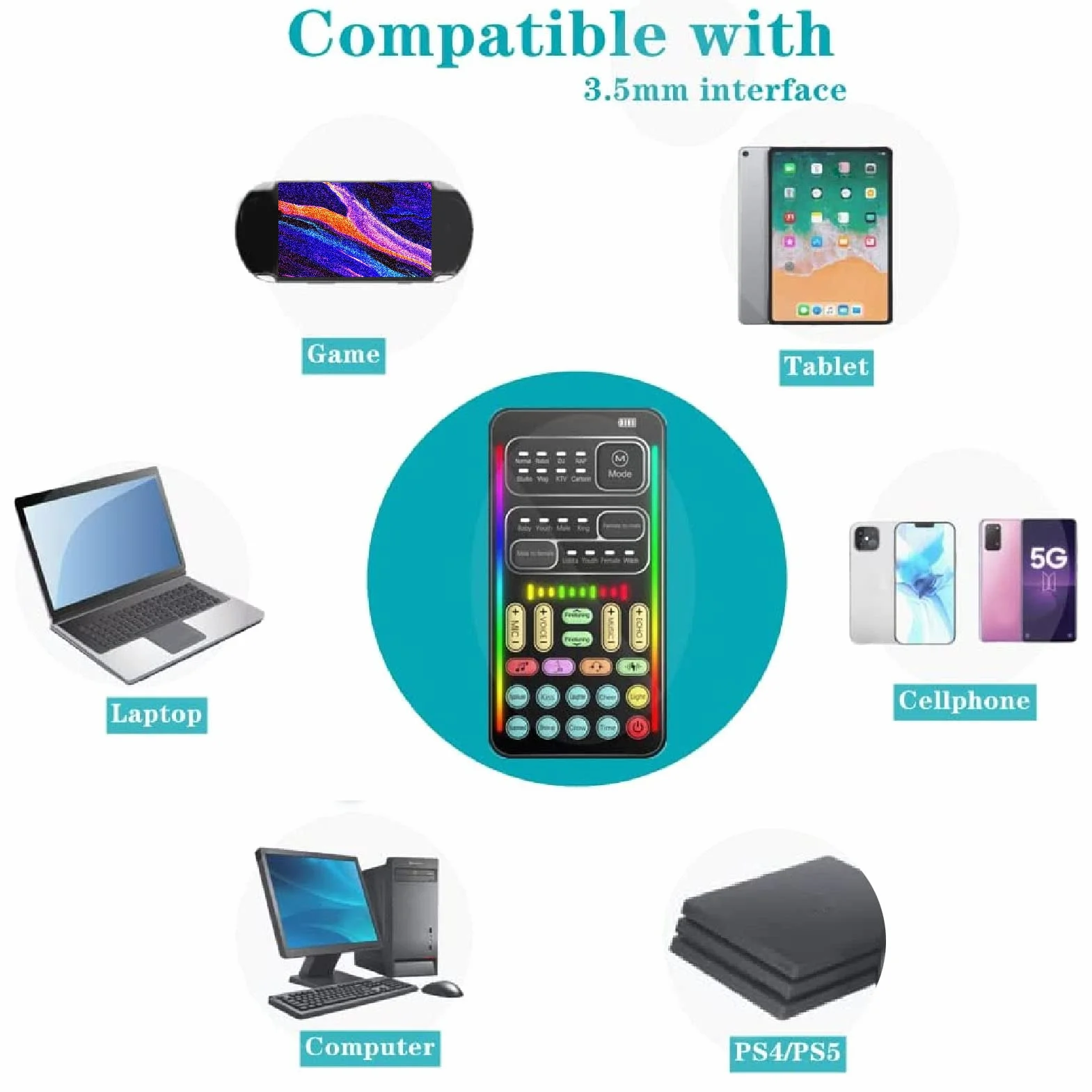 Cambia Voce, Scheda Cambia Voce Palmare con 8 Effetti Sonori, Mini Travestimento Vocale Bluetooth, Modulatore Portatile per PC/Telefono Cellulare/Laptop