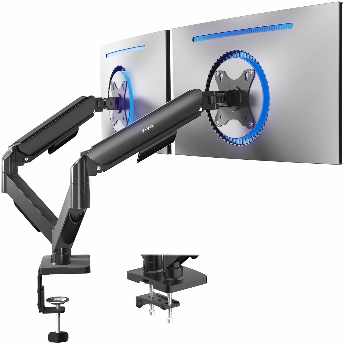 VIVO STAND-V002O - Supporto da scrivania per monitor a doppio braccio, regolabile in altezza, inclinabile, girevole, contrappeso, staffa VESA per la maggior parte degli schermi fino a 32", classico
