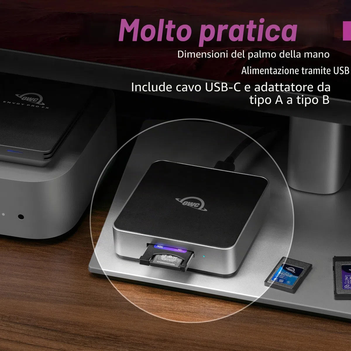 OWC Atlas Lettore di schede CFexpress 4.0 Tipo B USB4 (40 Gb/s) - Compatto ultraveloce per professionisti creativi
