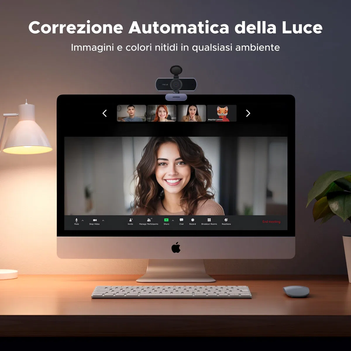 UGREEN Webcam 2K 30FPS Full HD Webcam USB per computer Messa a fuoco fissa Plug and Play per Windows MacOS Linux Streaming Youtube Skype Call Video Zoom Video Conferenze(Grigio)