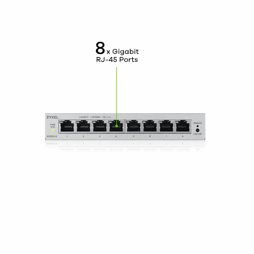 Zyxel Switch Ethernet 8 Ports | Switch Gigabit Web Managed | QoS, Link Aggregation, VLAN, IGMP Snooping | Senza ventola | Desktop [GS1200-8v3]