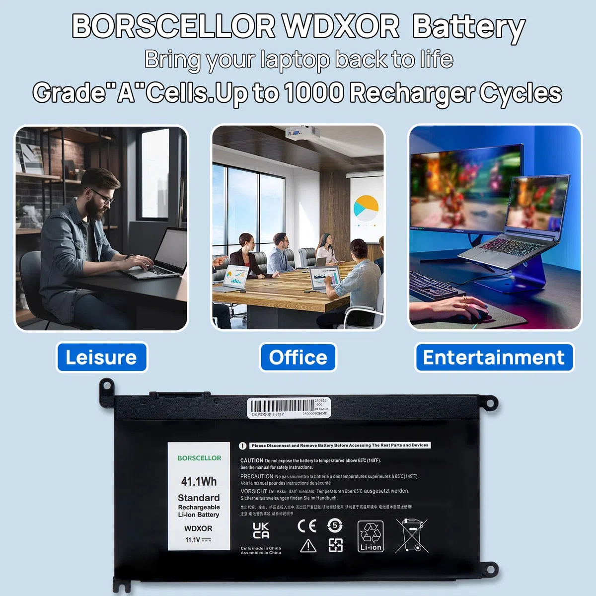 WDX0R WDXOR - Batteria per PC portatile Dell Latitude 3480 3580 3189 3379, Inspiron15 5565 5567 5568 5578 5579,7560 7570 7573 7579, Vostro 5468 568 CRH3 TT. 2JX4 FC92N 11.1v 41.1Wh