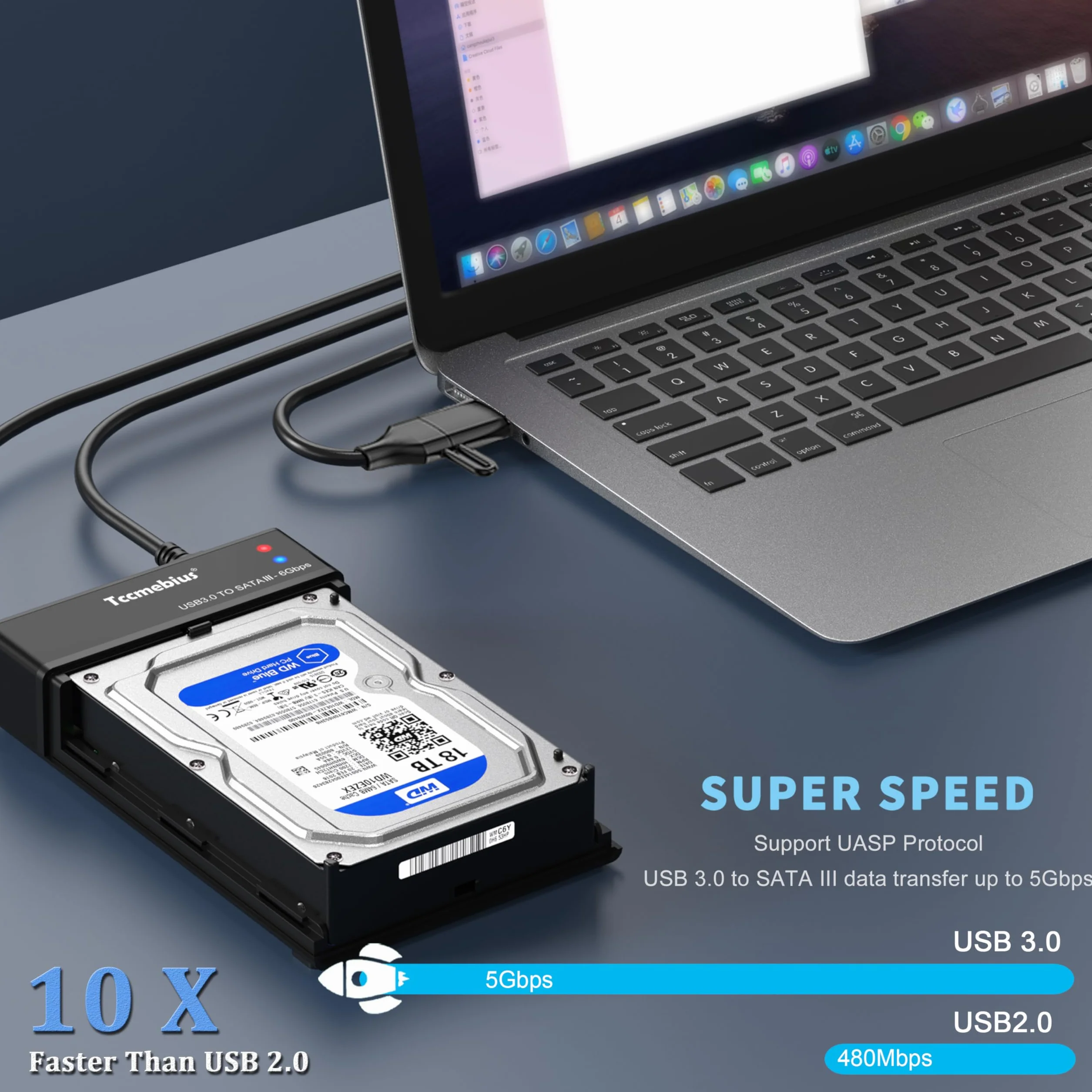 Case Esterno Disco Rigido 3,5 Hard Disk Enclosure USB 3.0 per 2,5/3,5 Pollici SATA HDD SSD Fino a 22TB, con Alimentatore 12V/3A Cavo USB A/C, Supporto UASP Funzione Sonno Automatica (TCC-S8)