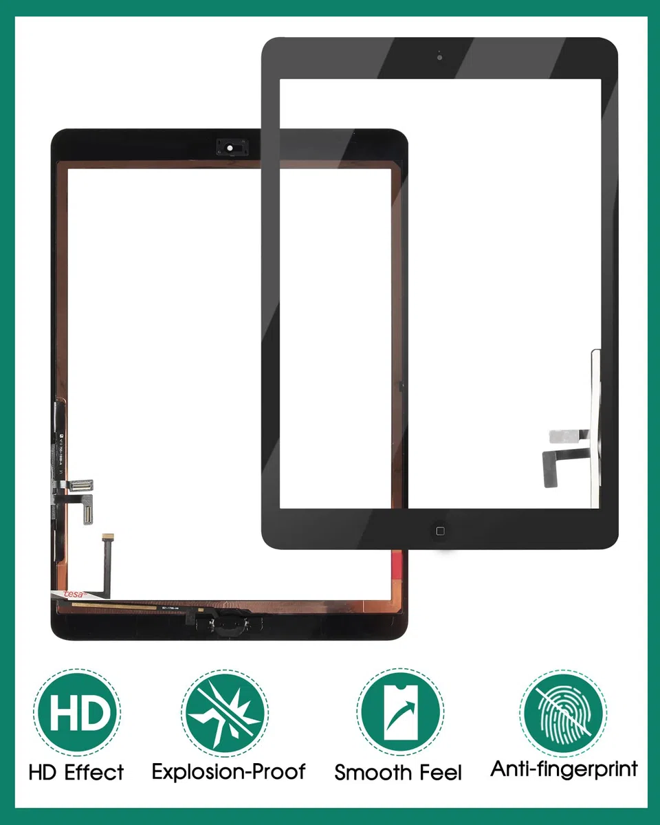 per iPad Air 1 1a Generazione Touch Screen Digitizer Vetro di Ricambio per iPad 5 A1474 A1475 A1476 Touch Display Panel Kit Parti di Riparazione(Non LCD, con Pulsante Home) (Nero)
