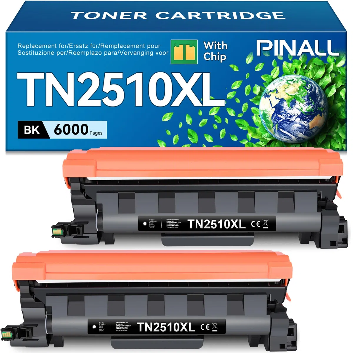TN2510XL TN-2510XL Toner compatibile per Brother HL-L2400DW HL-L2400DWE DCP-L2620DW DCP-L2627DWE MFC-L2800DW MFC-L2827DW MFC-L2835DW MFC-L2860DWE Toner 2510 TN2510XL (con chip, 2er-Pack)