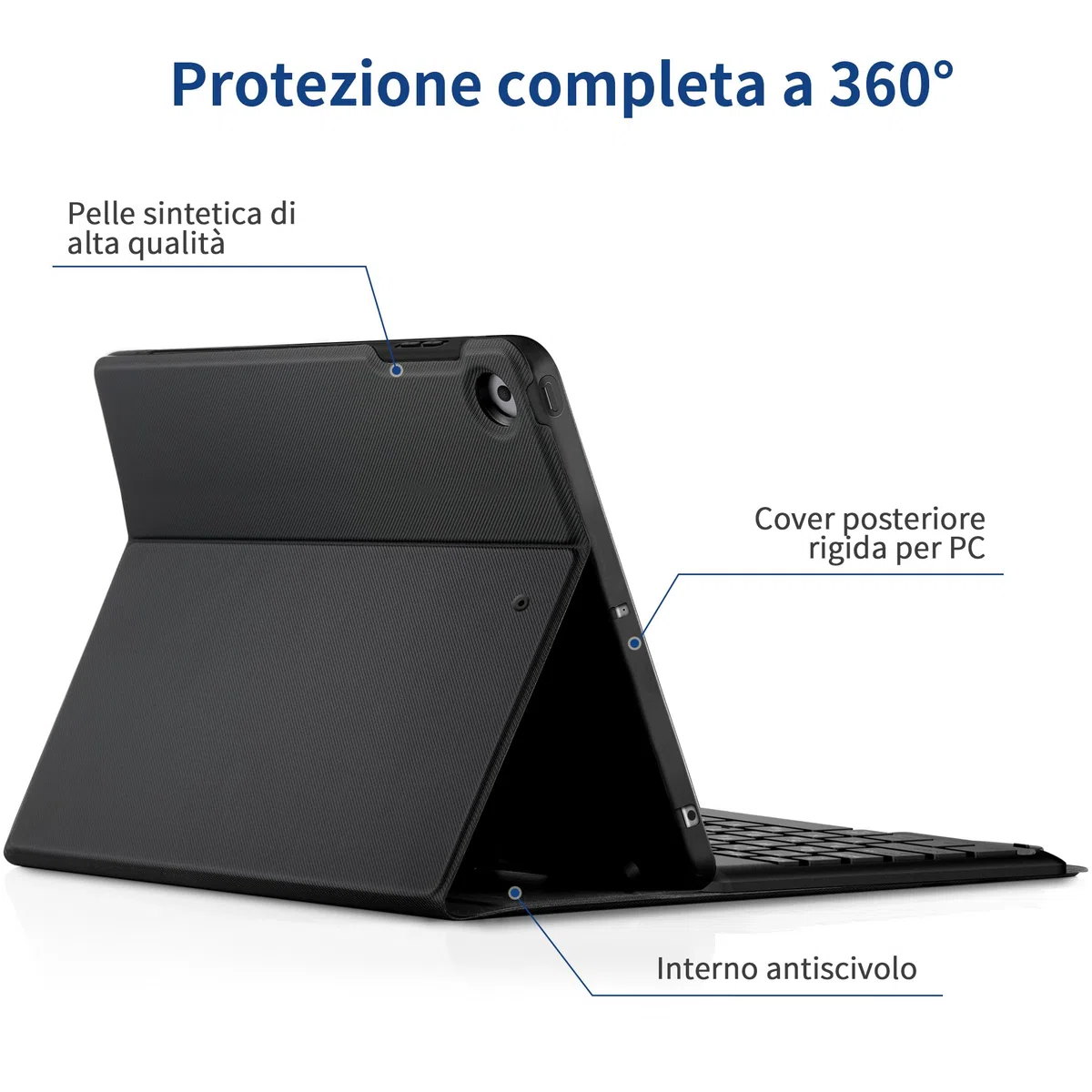 EasyAcc Cover iPad 9 Generazione con Tastiera Compatibile con iPad 10.2 Pollici 8a/7a Generazione con Pellicola Protettiva, [Italiano], Custodia Protettiva per Tastiera Rimovibile con Portapenne, Nero