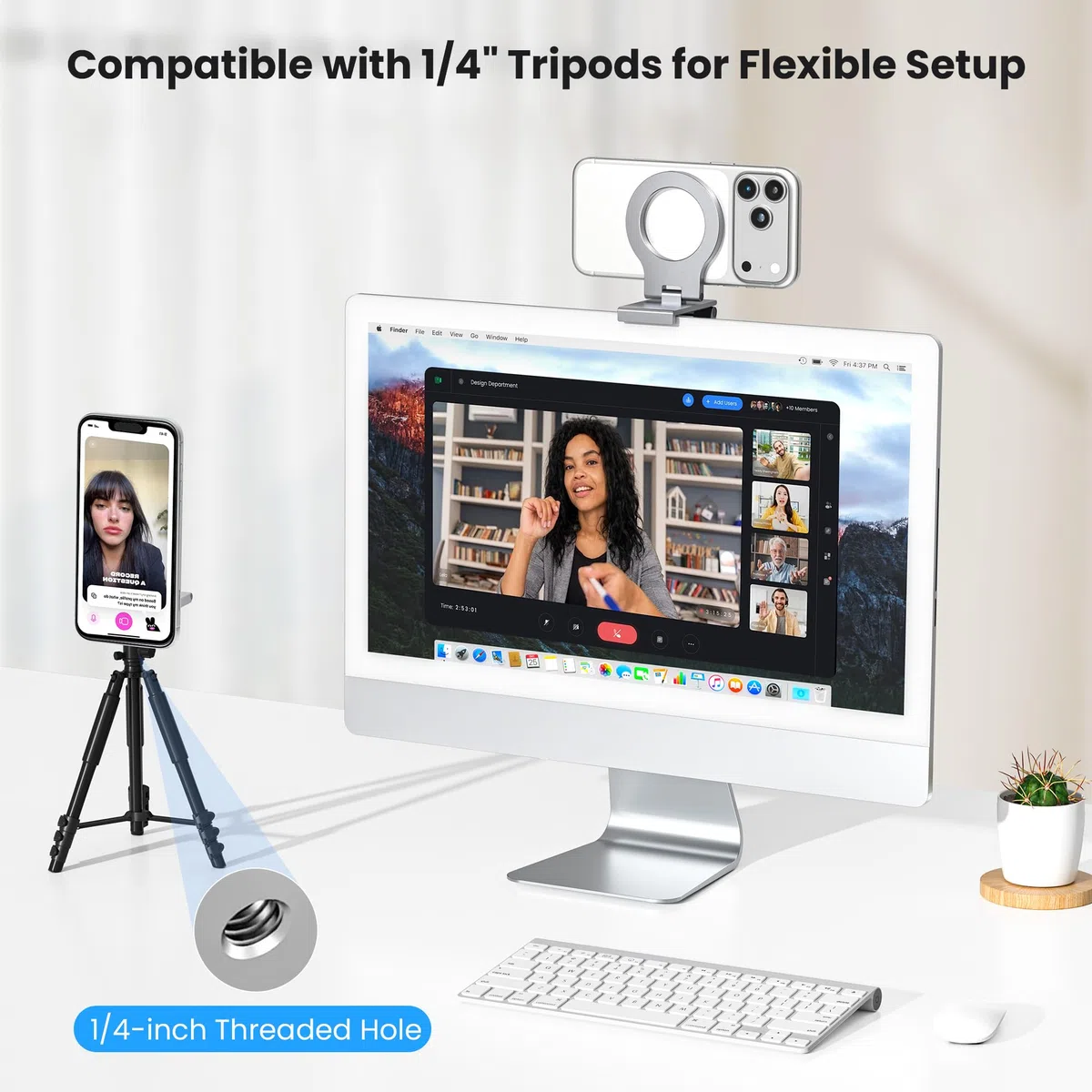 Itramax Continuity Camera Mount,Supporto Magnetico per Telefono Portatile per Webcam per iPhone 17 Air 16 15 14 13 12,Custodia Mag-Safe,iMac&Macbook MacOS 13 Ventura,FaceTime,Regolabile Alluminio