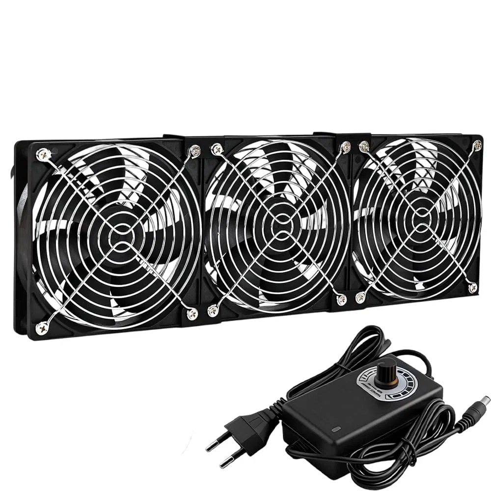 Ventola per PC da 360 mm, 3 ventole da 120 mm, ventola per PC da 12 V, con spina di alimentazione e regolatore di velocità continuo, 2700 giri/min, silenziose e potenti fan per computer, server, TV