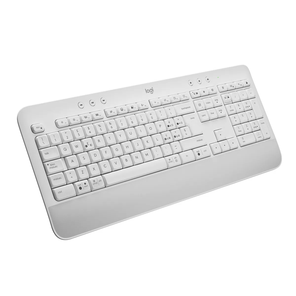 Logitech Signature K650, Tastiera Poggiapolsi Wireless Full-size con Bluetooth BLE o Ricevitore USB Logi Bolt, Tasti Smorzati e Tastierino, Compatibile con PC/Windows/Mac - Bianco
