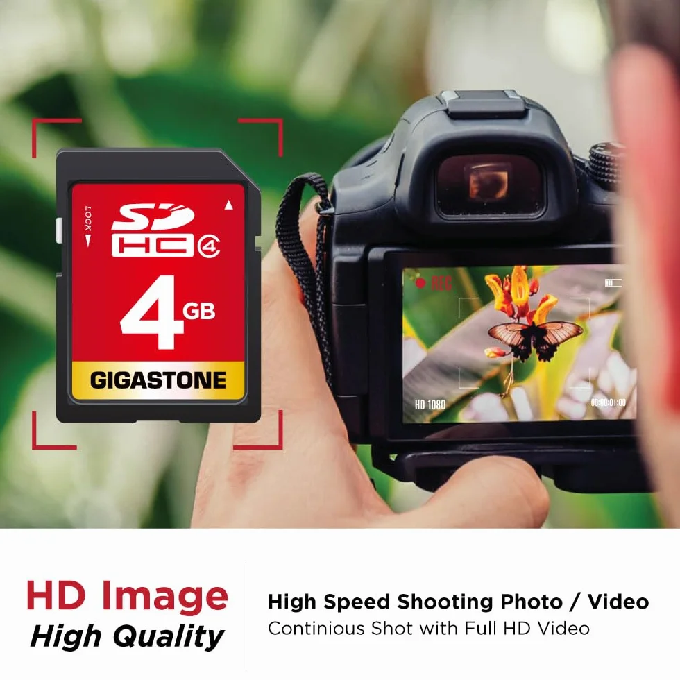 Gigastone Scheda di memoria SDHC da 4 GB, Premium Series, ad alta velocità, compatibile con foto, video, musica, file vocali, videocamera, PC, classe 4, con 1 mini custodia