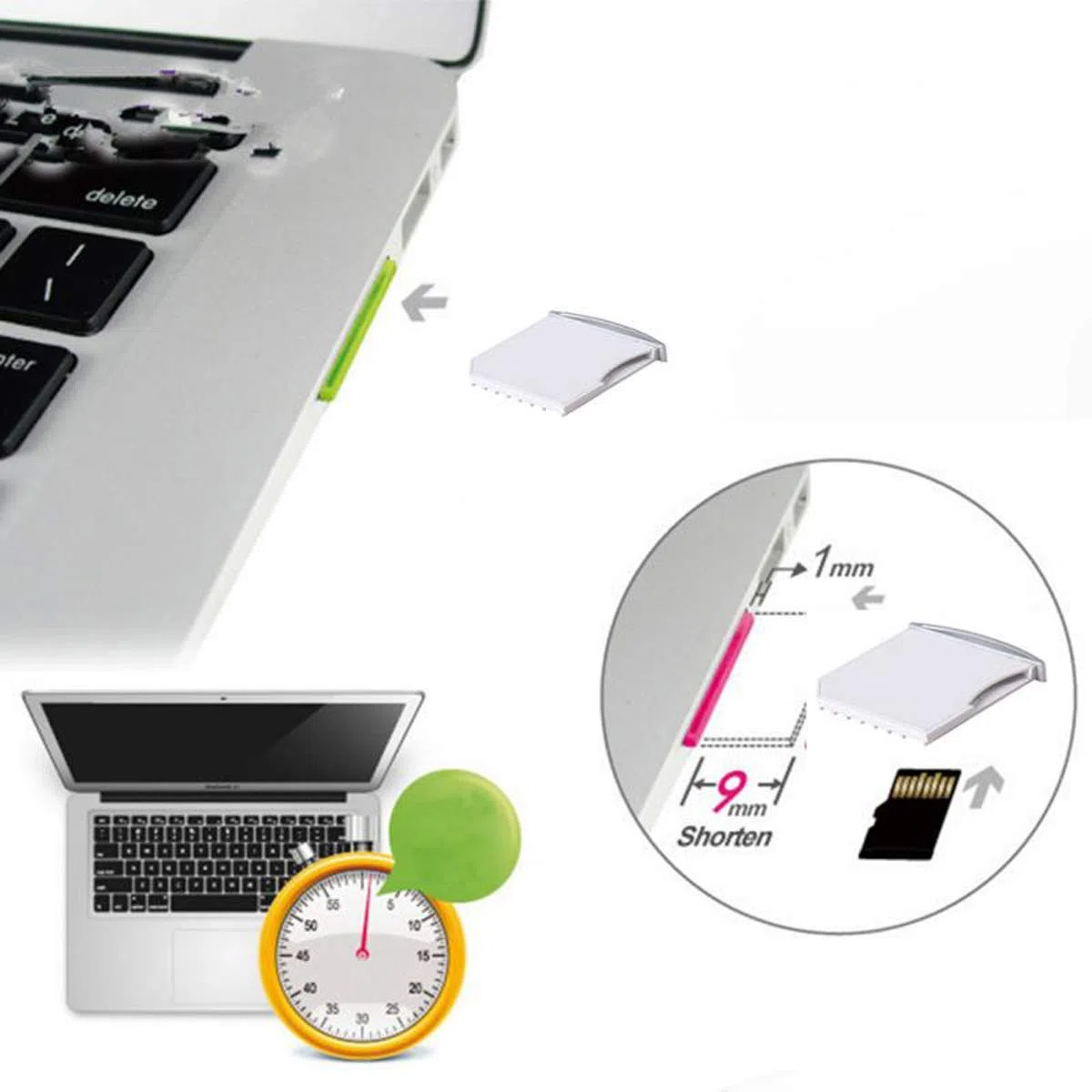 chenyang Micro SD TF to SD Card Kit Mini Adaptor for Extra Storage Mac Air/Pro/Retina White