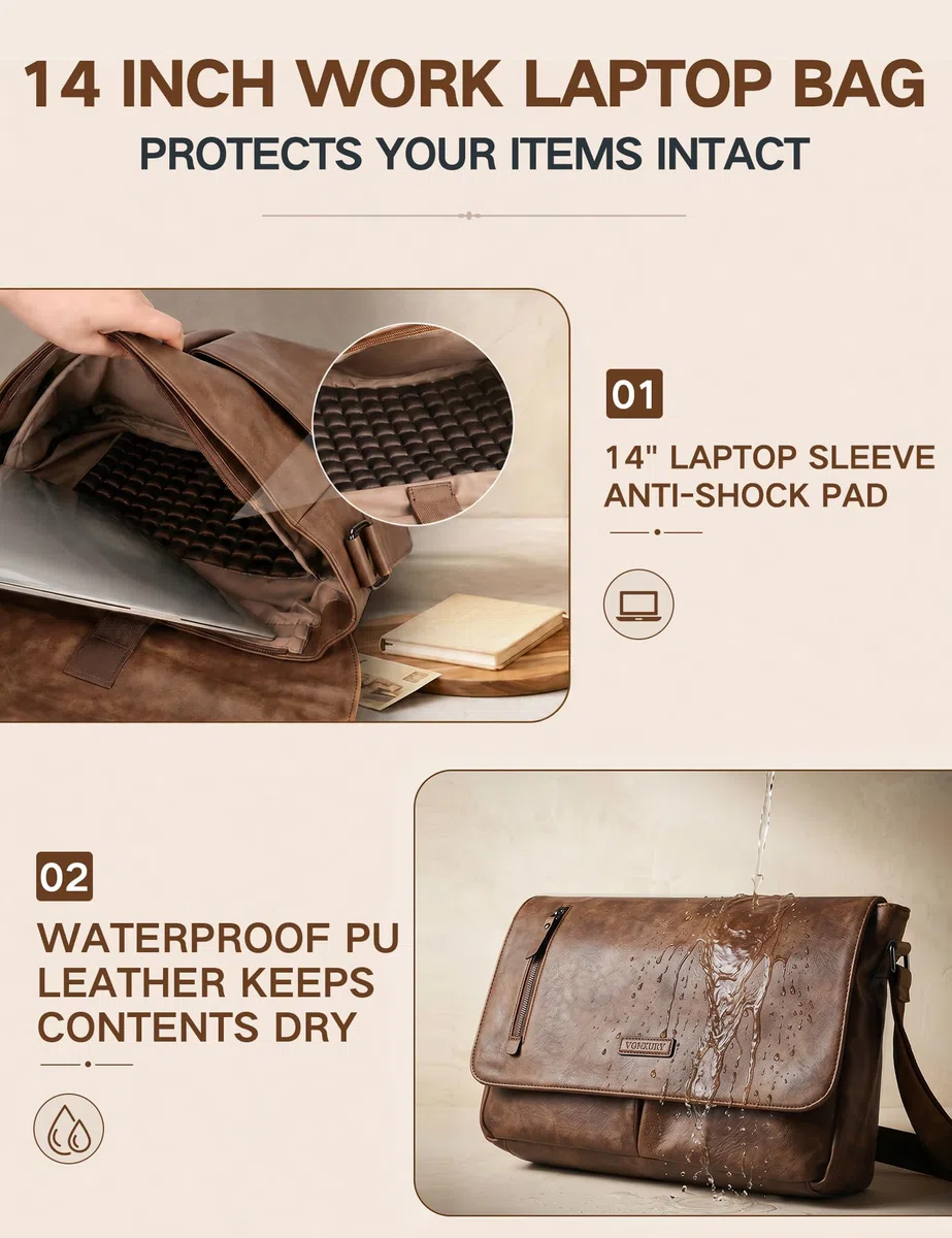 VX VONXURY Borsa a Tracolla Uomo, Borsa porta pc Laptop Messenger Bag per Lavoro e Scuola