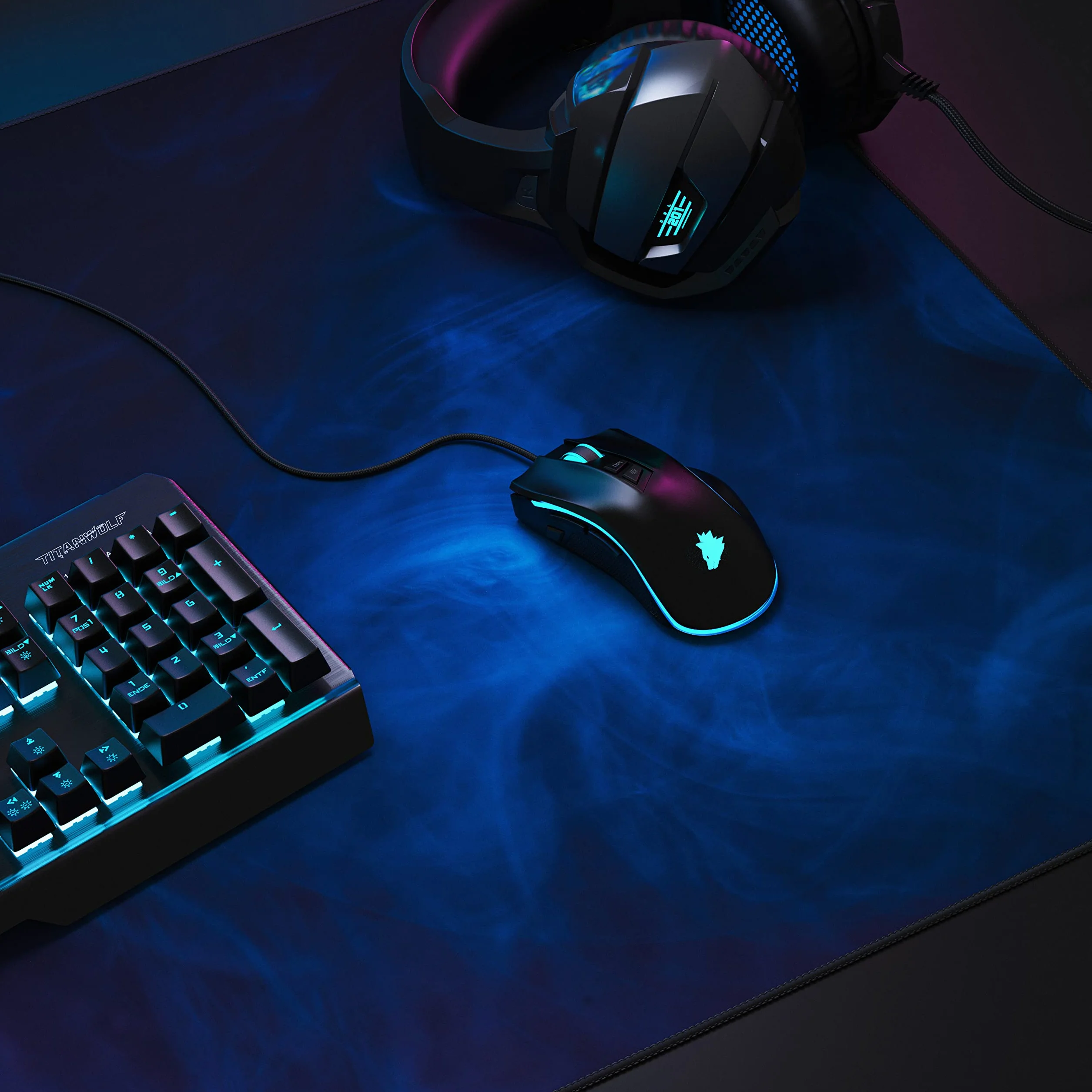 TITANWOLF - Grande Tappetino Mouse da Gioco - XXXL Oversize Mousepad - Dimensione 1200 x 600 mm - XXL Formato Oversize da scrivania e Tavolo - per Mouse e Tastiera