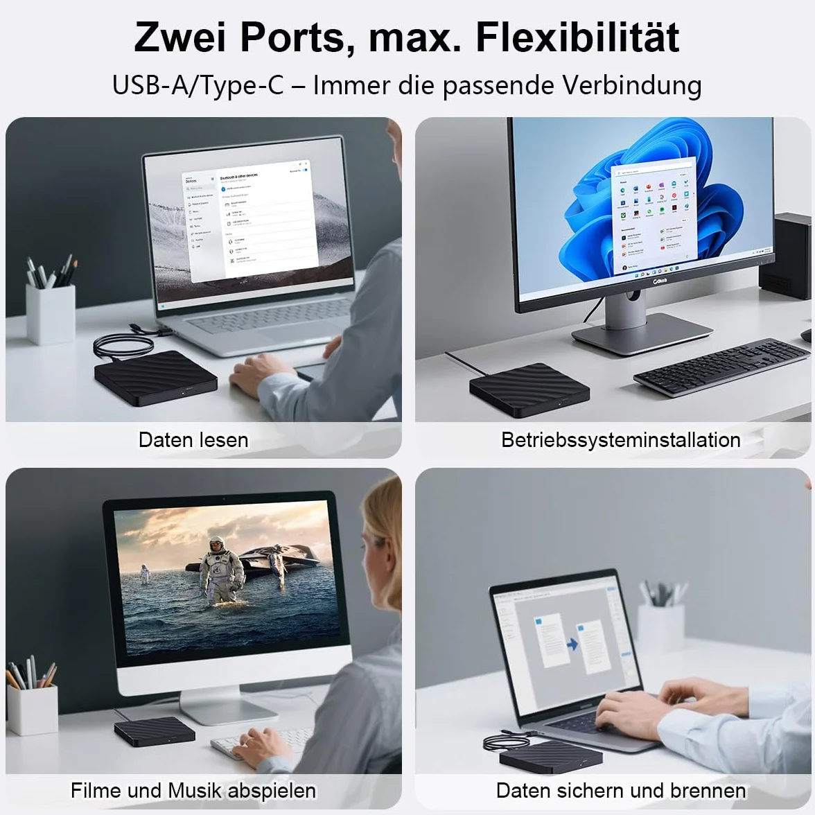 Lettore CD DVD Esterno per PC: Masterizzatore DVD Esterno USB 3.0 Compatibile con Windows, Mac OS, Linux