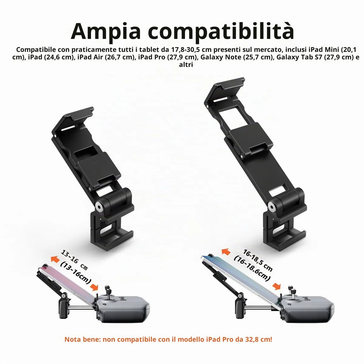 FPVtosky Supporto per tablet senza smontaggio per DJI Lito 1/ X1/ Mini 5/4/3 Pro/Mini 4K/2 SE/Neo/Air 3 / Flip, supporto pieghevole per iPad da 18-30 cm, include laccetto e 2 cavi per DJI RC-N1/N2/N3