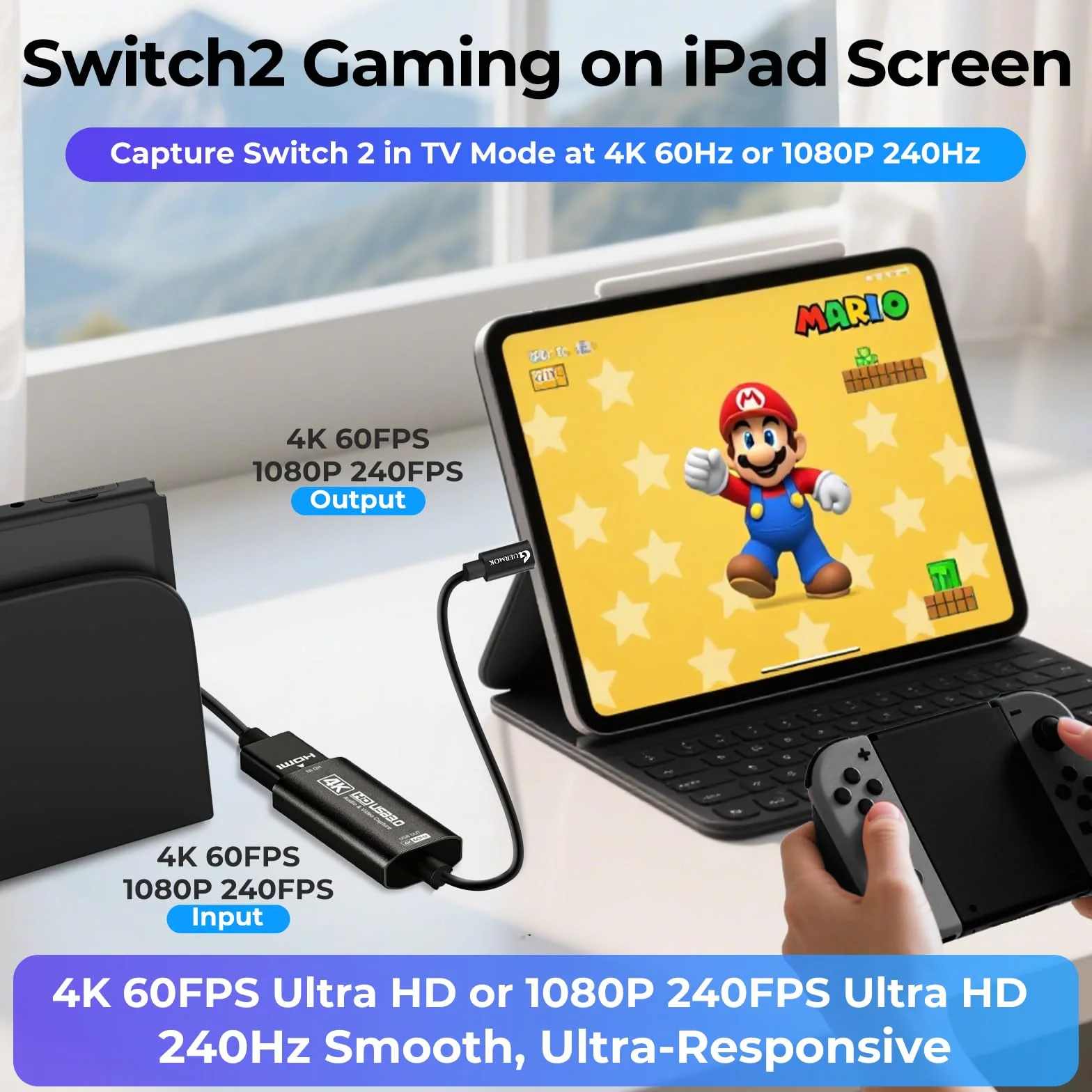 Guermok Scheda di acquisizione HDMI 4K @ 60FPS, 1080P @ 240FPS USB 3.0 HDMI a USB A/C Scheda di acquisizione video per streaming, funziona con Pad, Switch 2/1, PS4/5, Xbox1, Quest3, Mac OS, Windows