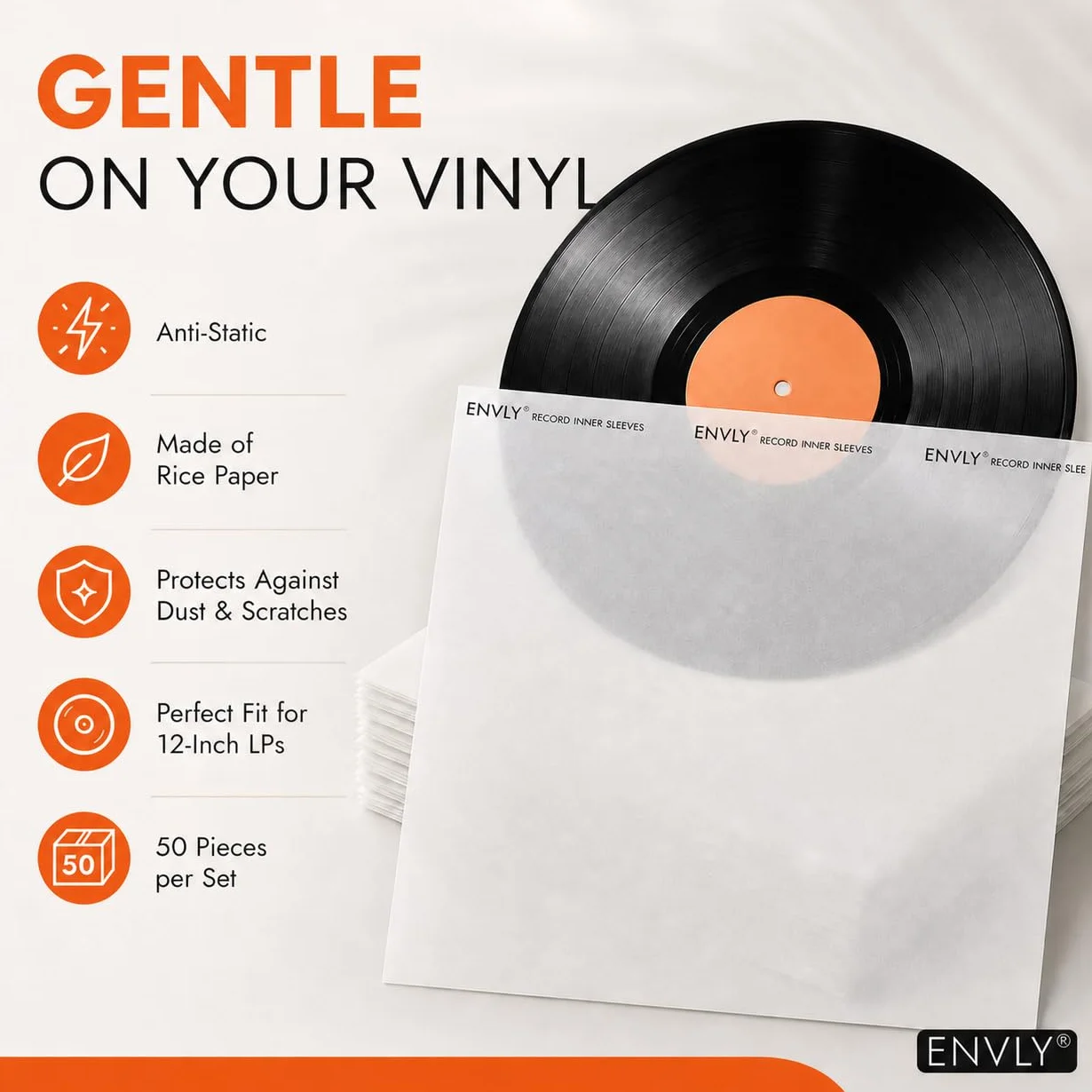 Custodie interne per dischi in vinile (50 pezzi) | carta di riso | antistatica (12")
