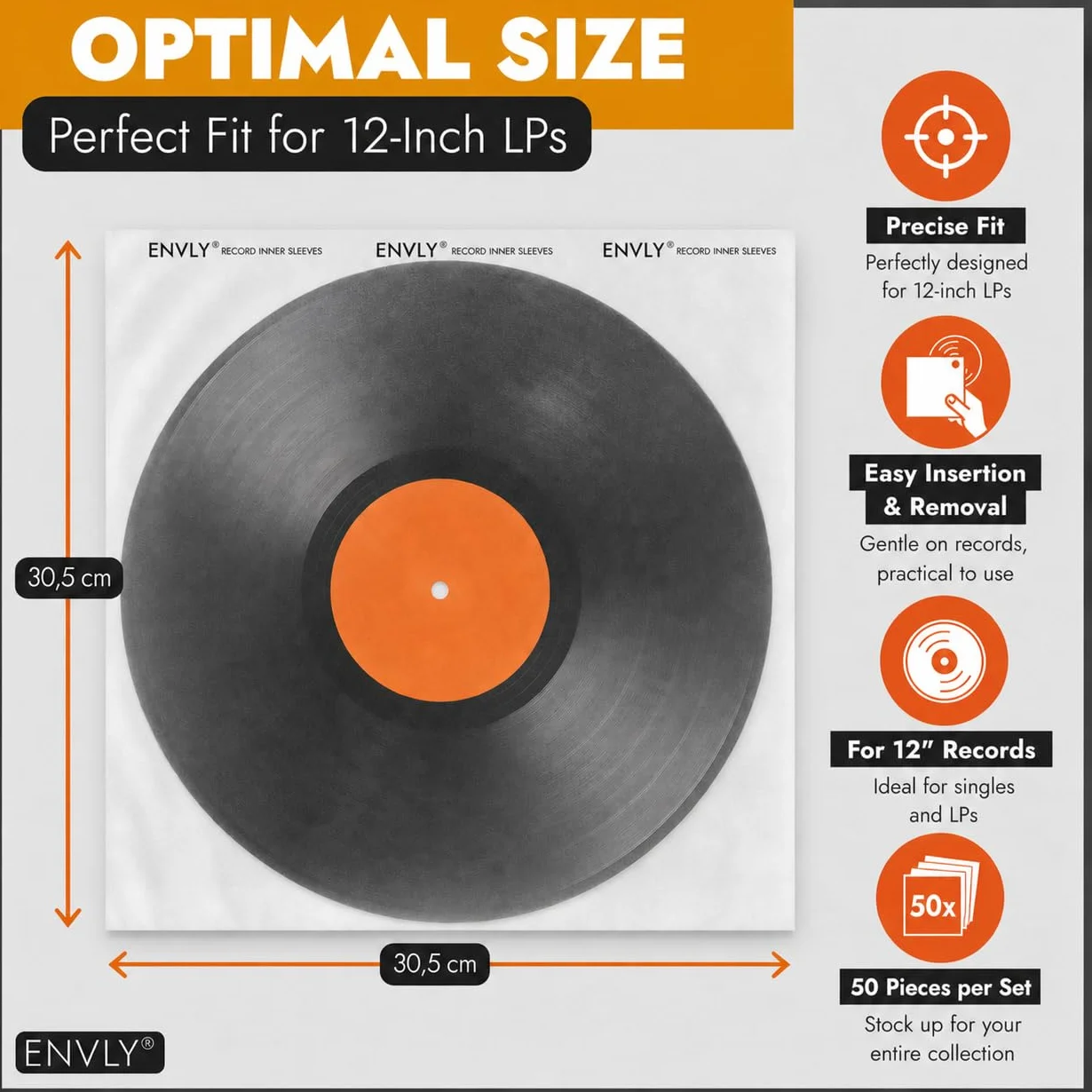 Custodie interne per dischi in vinile (50 pezzi) | carta di riso | antistatica (12")
