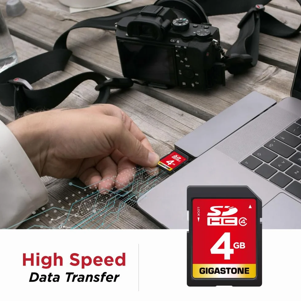 Gigastone Scheda di memoria SDHC da 4 GB, Premium Series, ad alta velocità, compatibile con foto, video, musica, file vocali, videocamera, PC, classe 4, con 1 mini custodia