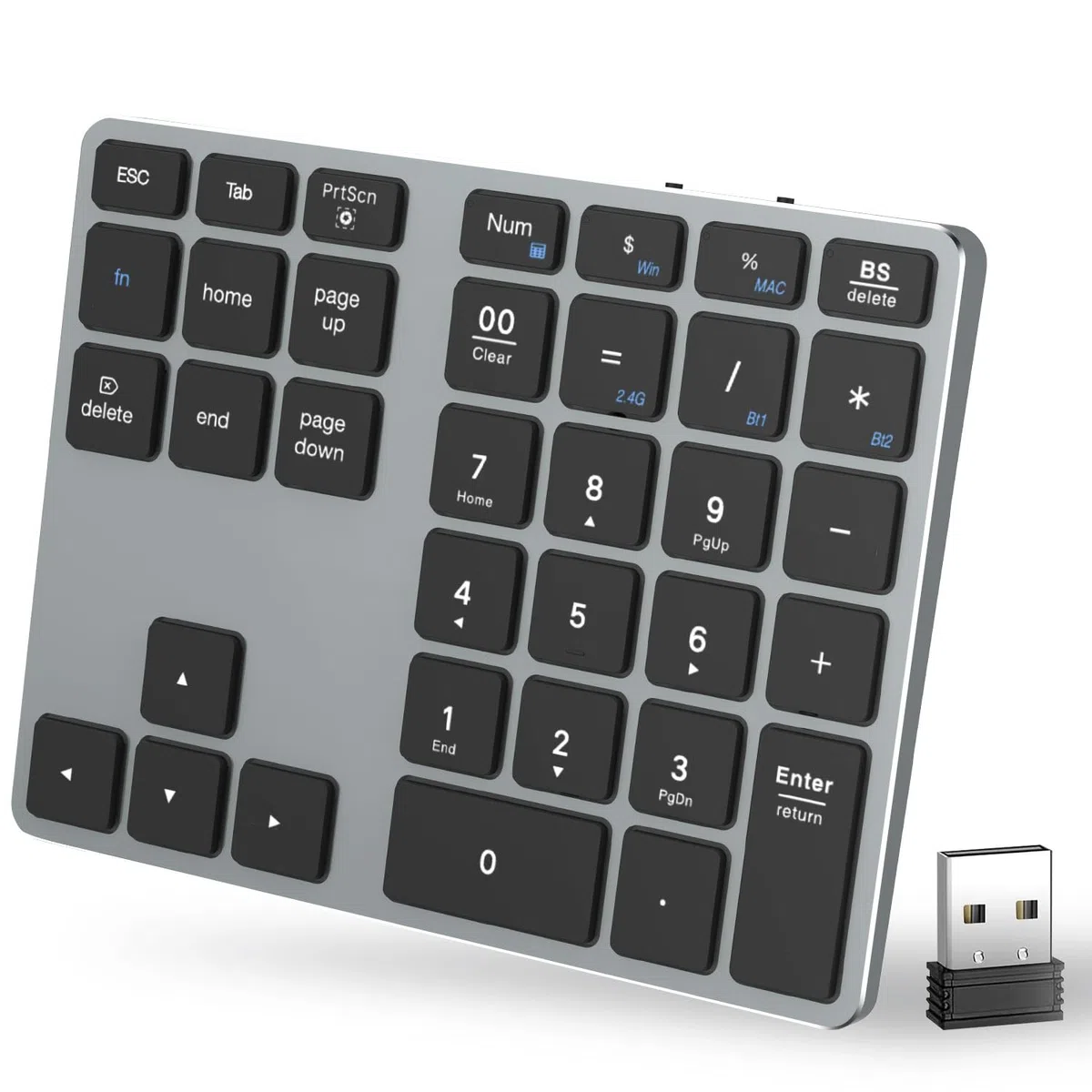 MoKo Tastiere Numeriche Bluetooth, Tastiera Wireless Ricaricabile a 35 Tasti, Keypad Wireless Bluetooth 2.4 GHz, Tastierino Numerico Bluetooth per Laptop Computer Tablet MacBook iPad, Grigio Scuro