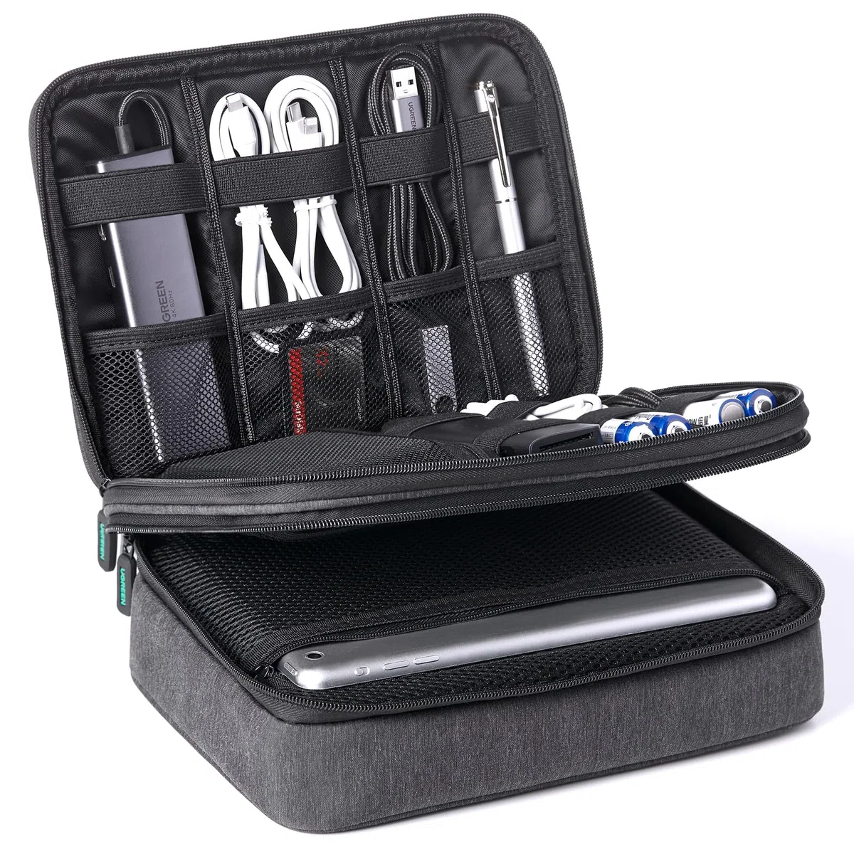 UGREEN Borsa Accessori Elettronici da Viaggio, Organizer Cavi Porta Compatibile with iPad Mini 5 4, Smartphone, Power Bank, Cable, Hard disk, ecc