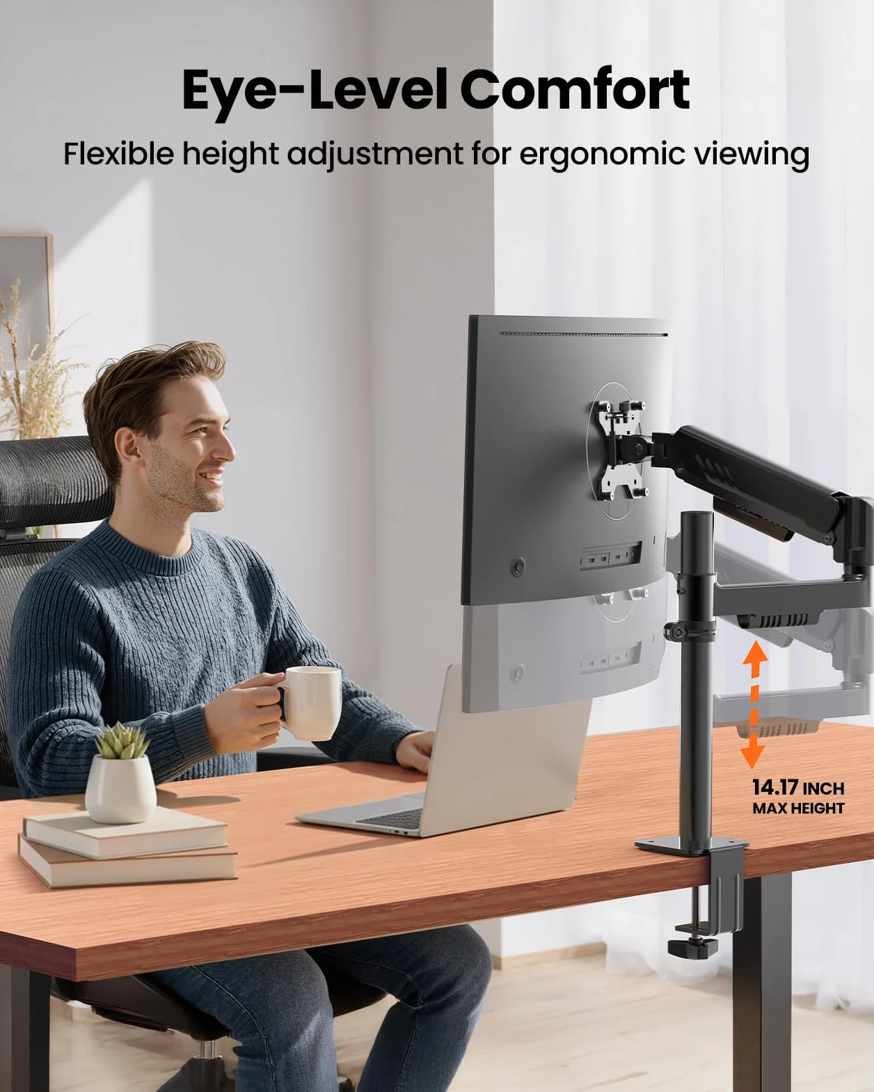 ErGear Braccio Monitor Singolo, Monitor 32 Pollici Regolabile per Schermi da 13-34″, Fino a 9 kg, Maggiore Stabilità con Morsetto a C Integrato, Gestione Cavi Migliorata, VESA 75x75/100x100 mm, Nero