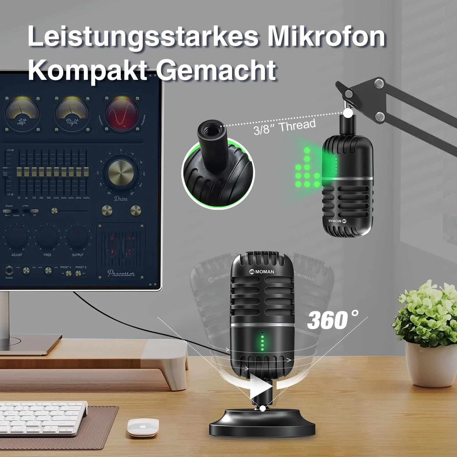 Microfono pc, microfono streaming per PC, PS4, PS5, condensatore microphones USB C per giochi, podcast, registrazioni, streaming, con muto/gain, adattatore per telefono, compatibile con Mac, Winows