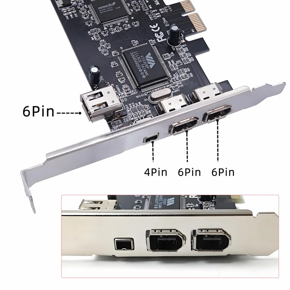 cablecc 400Mbps PCI-E 1X 4X 16X a 4 porte Firewire 400 Capture Card IEEE 1394a PCI Express Card 6Pin e 4Pin IEEE-1394 Adattatore